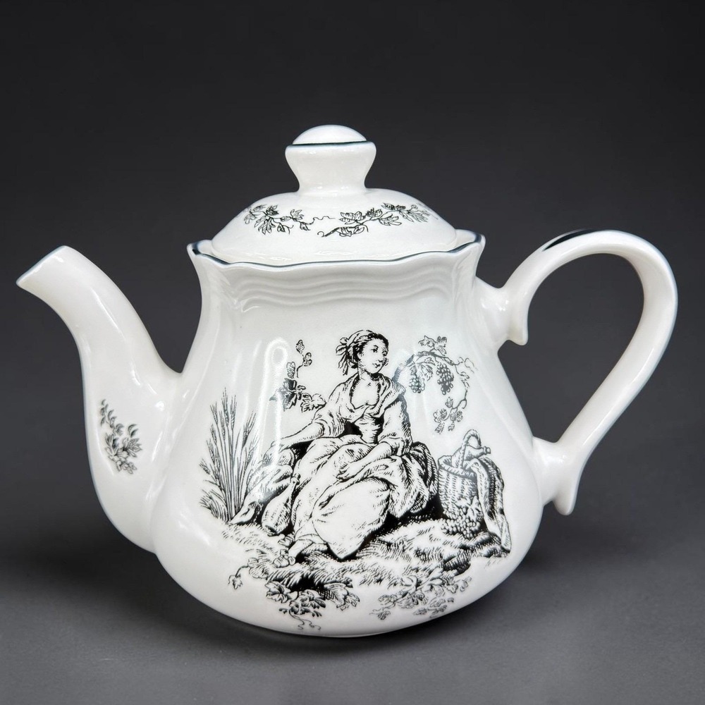Tabletops Unlimited New England Toile Teapot Black White TU-30320 New